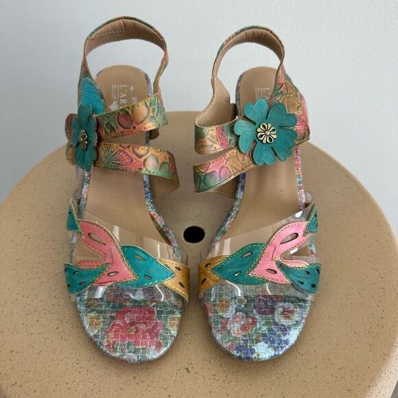 Spring Step L’ Artiste Women’s Casbelle Dried Flower Lucite Black Heel Sandal - Picture 5 of 10